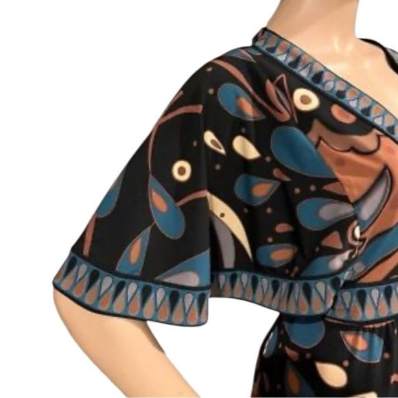 BCBGMAXAZRIA DRESS |XS Multi-Print Tie-Back Flutter Sleeve Dress - Picture 9 of 10